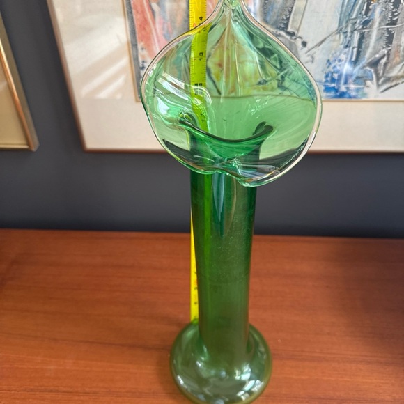 Jack in the pulpit art glass vase green hand blown 16” - Picture 10 of 12